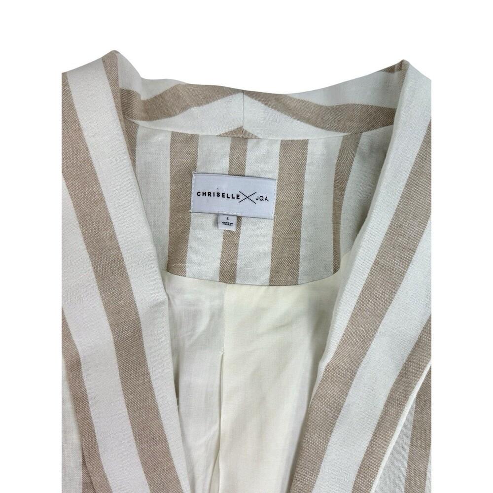 Chriselle x J.O.A. Striped Summer Boyfriend Blazer Tan White Longline Size S - Picture 5 of 10